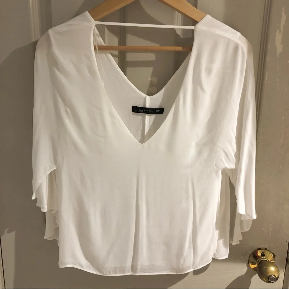 Zara V Neck Butterfly Sleeved Blouse - Picture 6 of 7